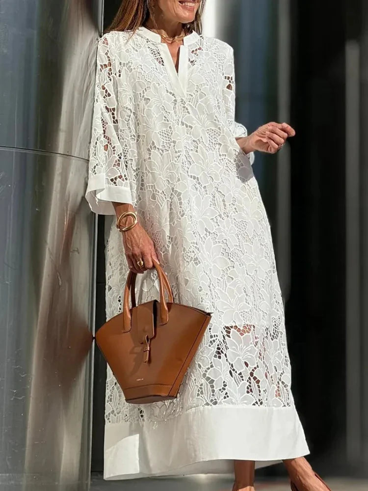 Vestido Feminino Longo Bordado Aurora