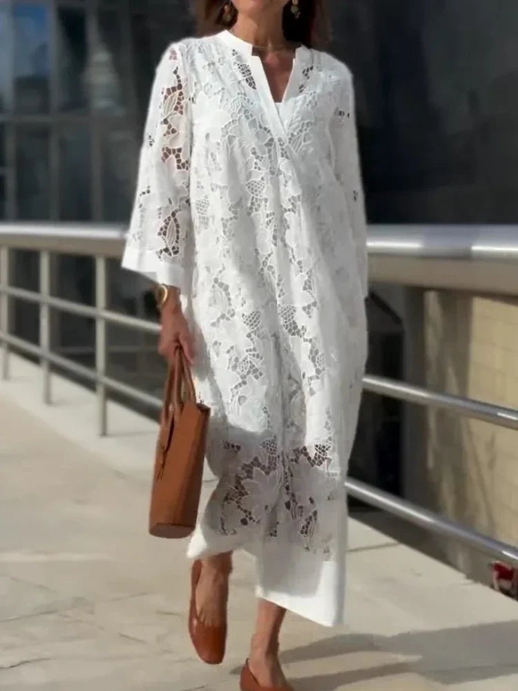 Vestido Feminino Longo Bordado Aurora